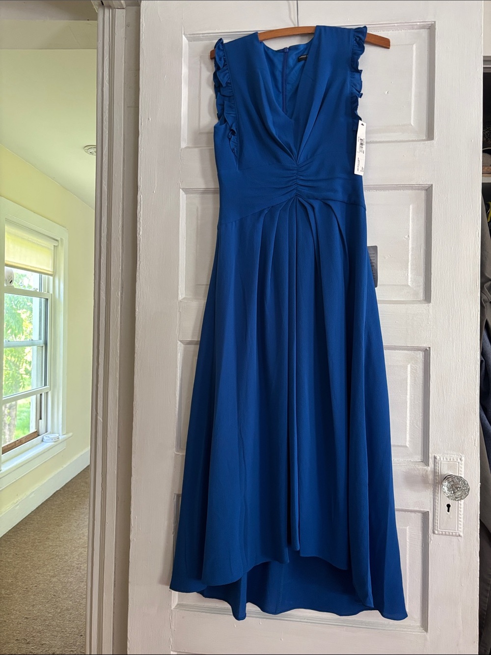 Maggy London Royal Blue High-Low V-Neck Dress with Ruffle Sleeves